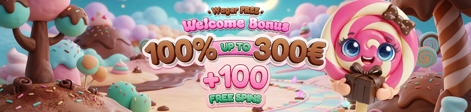 Sweetsino Wager Free Welcome Bonus: 100% up to 300€ and 100 free spins with the code SWEET