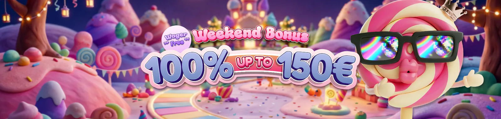 Sweetsino Weekend Reload Bonus: 100% up to 150€ wager free, code RELOAD